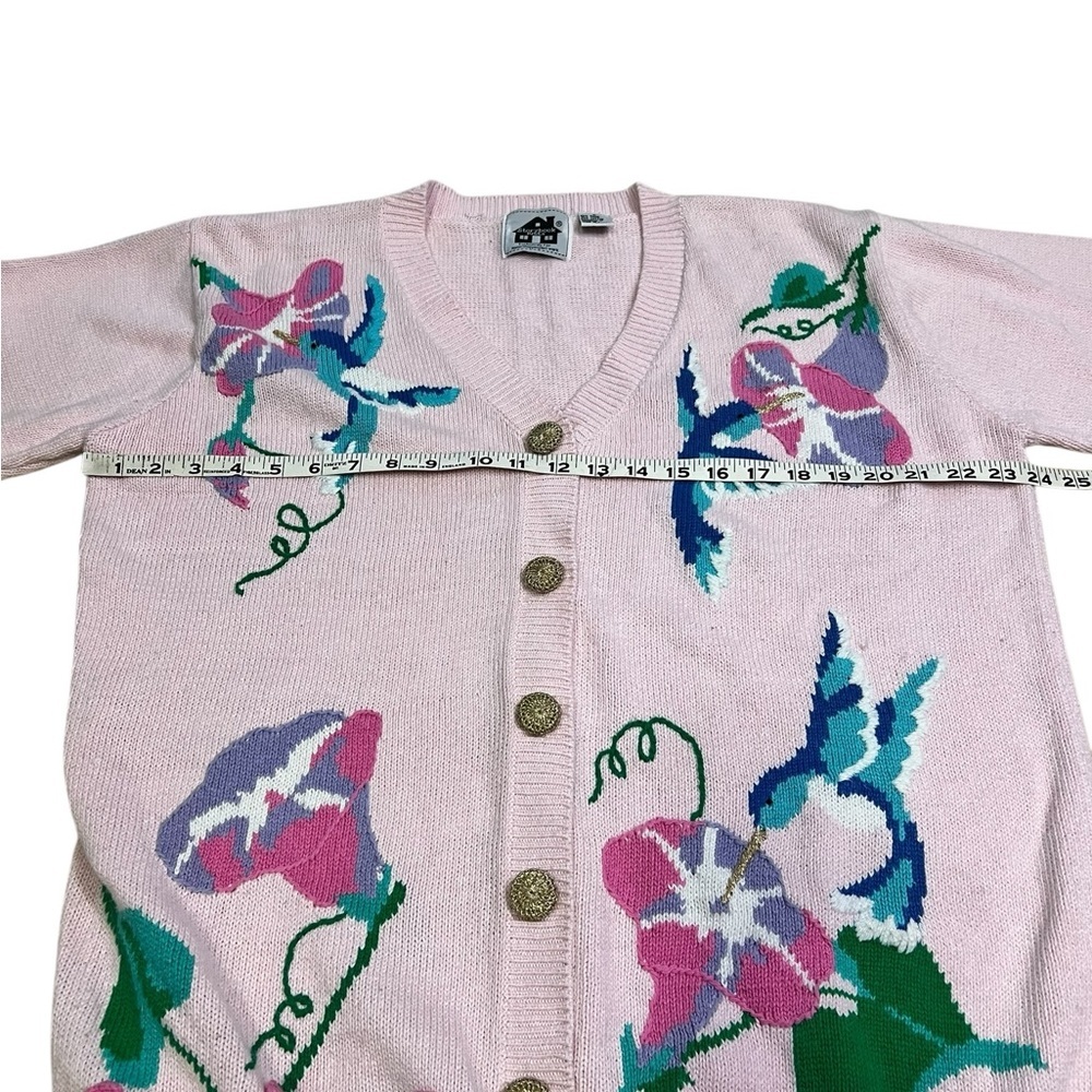 Vtg Storybook Knits  Women’s Large Cardigan Hummingbirds Flowers Cottagecore 90s - Picture 6 of 9